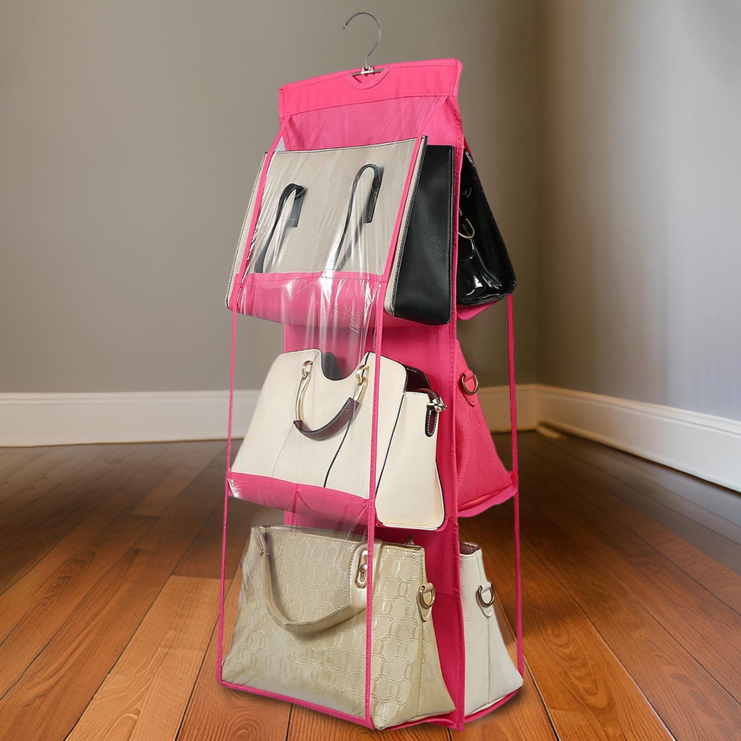 6 Pockets Hanging Purse Handbag Organizer Clear Hanging Shelf Bag (1 Pc) 6 Pockets Hanging Purse Handbag Organizer Clear Hanging Shelf Bag (1 Pc)